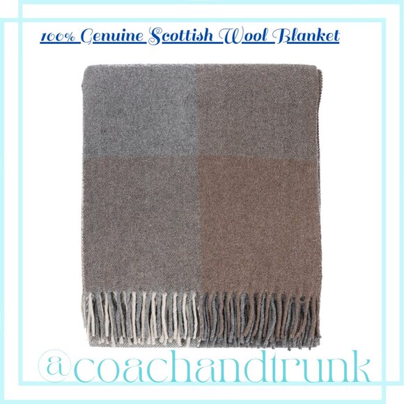 SCOTTISH IMPORT THROW Shades of Taupe Ivory Grey Block Check Herringbone NWT - Picture 1 of 8